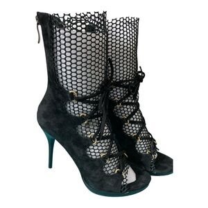 Two Lips $105 Sexy Net & Suede Stiletto Booties/Heels - Sz 8M